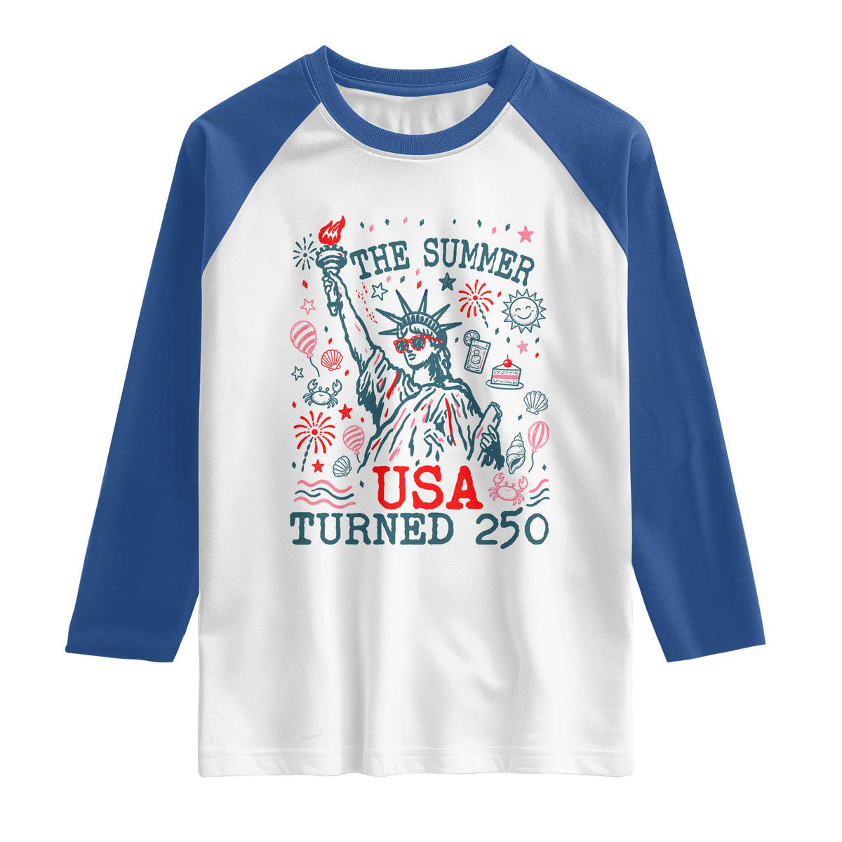 250 Years America Anniversary Statue of Liberty Raglan Shirt The Summer USA Turned 250 TS14 White Royal Print Your Wear
