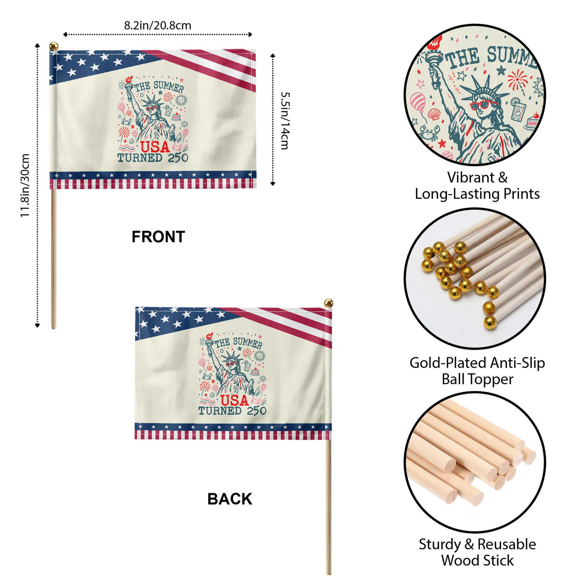 250 Years America Anniversary Statue of Liberty Patriotic Handheld Flag The Summer USA Turned 250