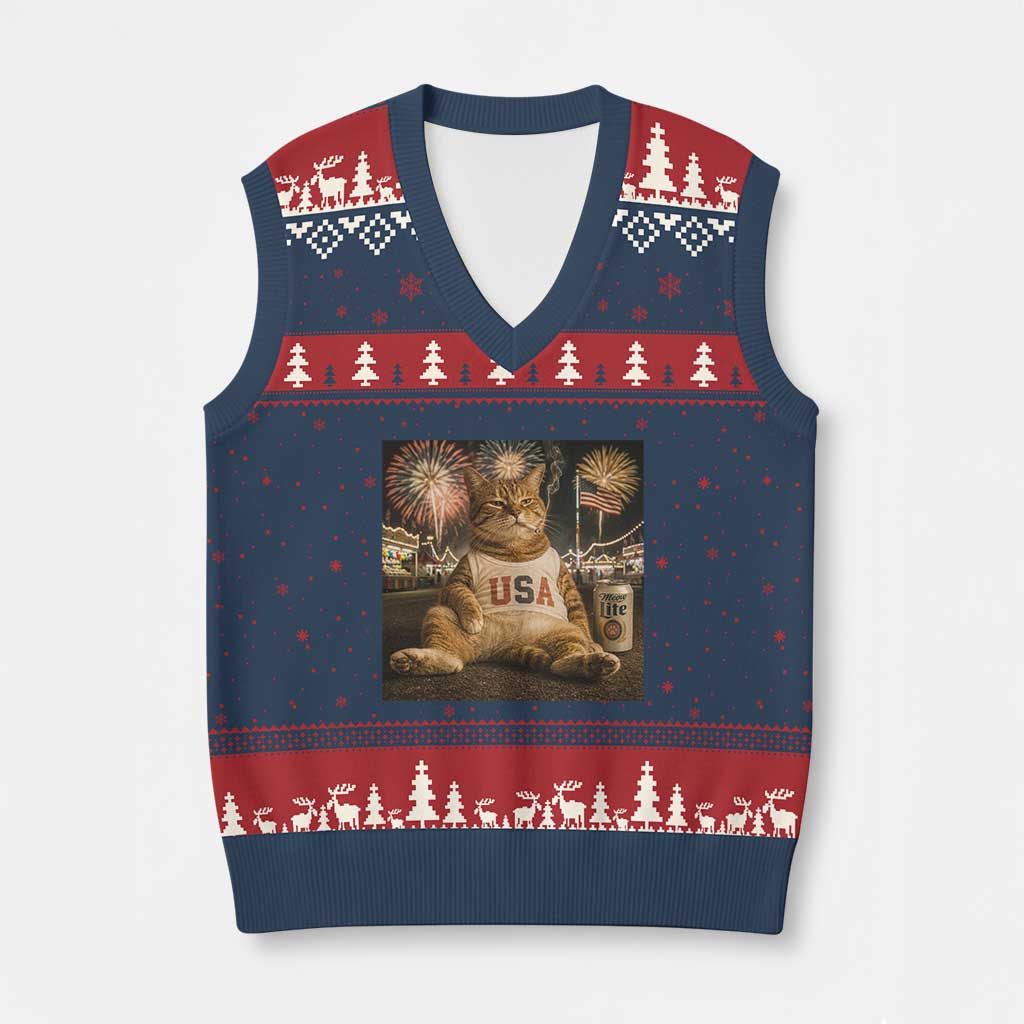 USA 250th Anniversary Statue of Liberty V-Neck Knit Sweater Vest The Summer USA Turned 250 TS14 Navy Red Print Your Wear