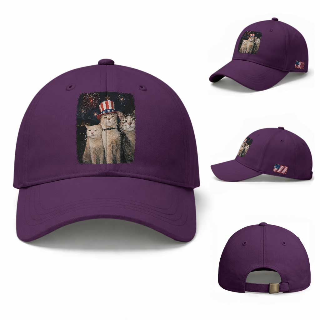 Patriotic Smoking Cat Baseball Cap Funny American Cat Lover 4th of July TS14 Baseball Cap Universal Fit Purple Print Your Wear