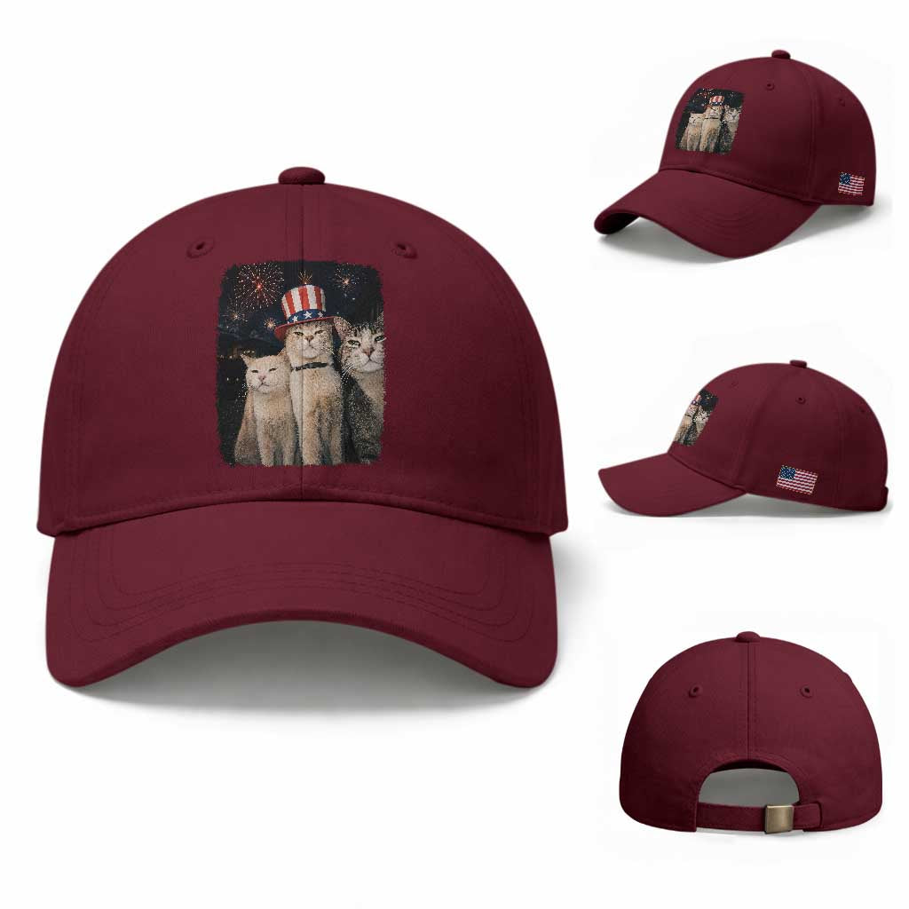 Patriotic Smoking Cat Baseball Cap Funny American Cat Lover 4th of July TS14 Baseball Cap Universal Fit Maroon Print Your Wear