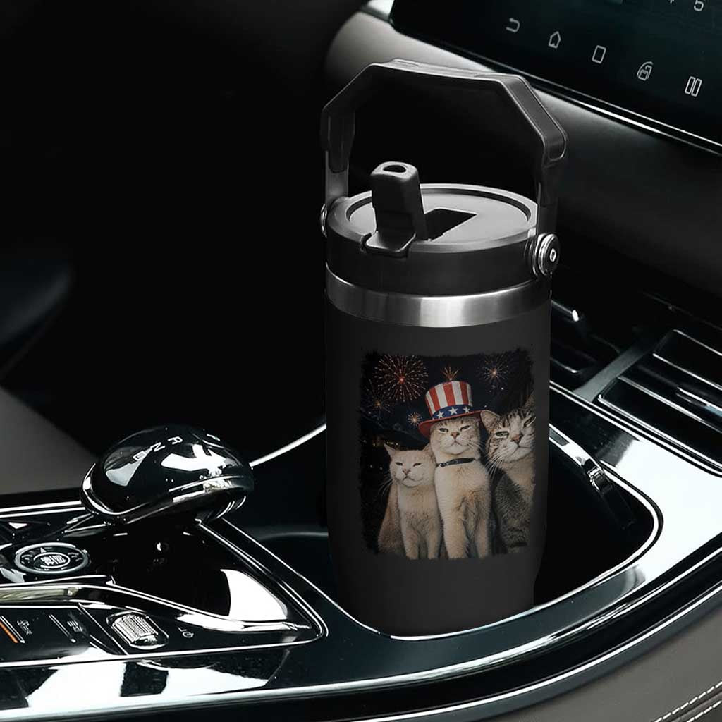 Patriotic Smoking Cat Flip Straw Tumbler Funny American Cat Lover 4th of July