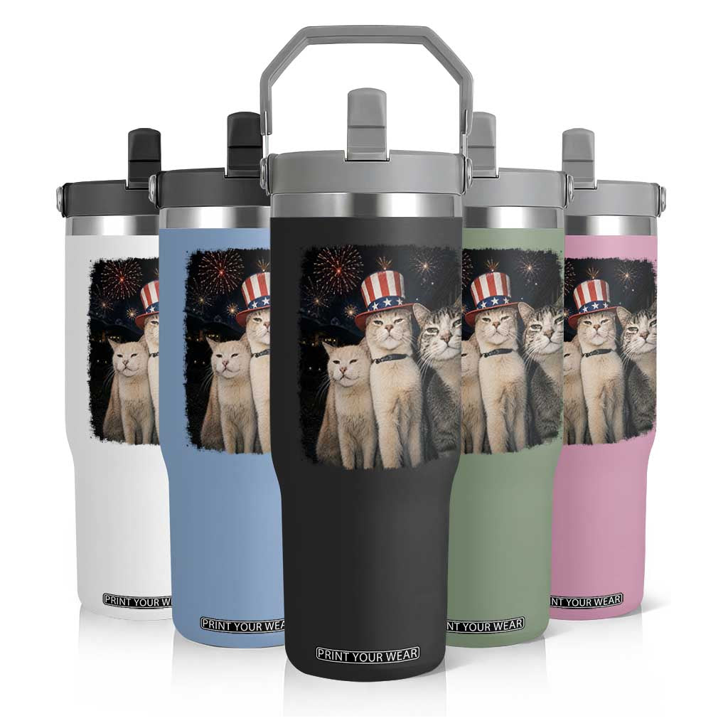 Patriotic Smoking Cat Flip Straw Tumbler Funny American Cat Lover 4th of July