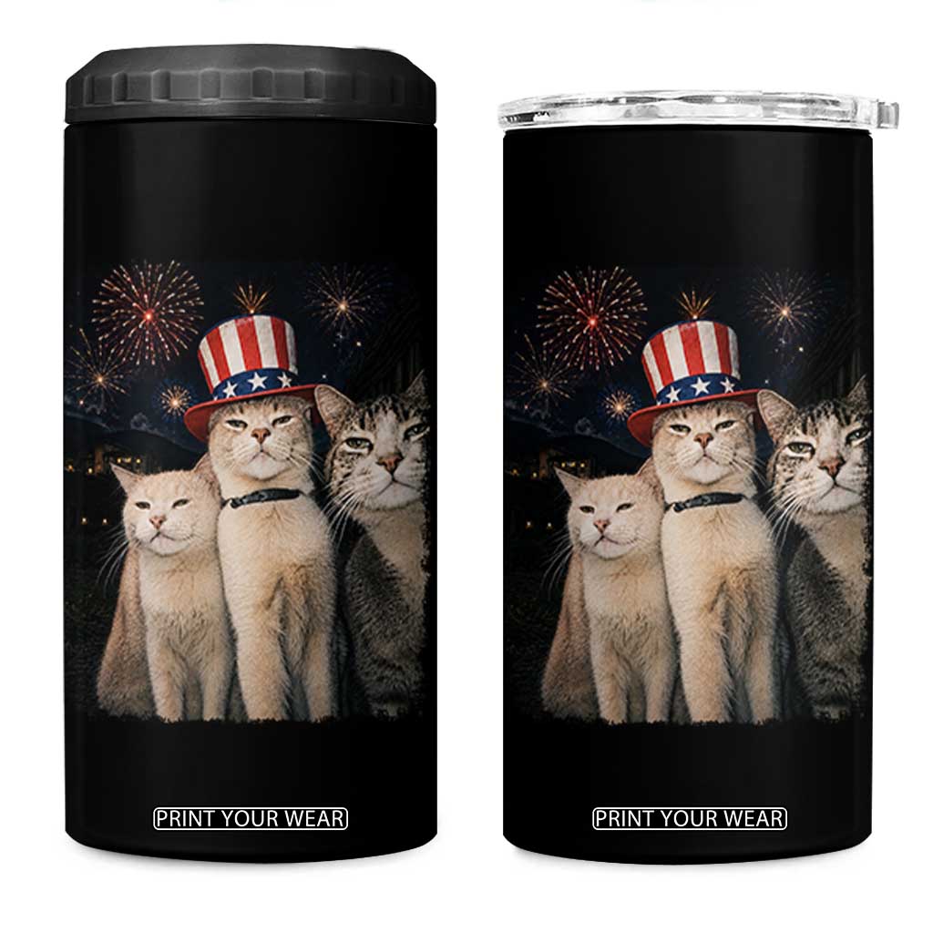 Patriotic Smoking Cat 4 in 1 Can Cooler Tumbler Funny American Cat Lover 4th of July TS14 One Size: 16 oz Black Print Your Wear