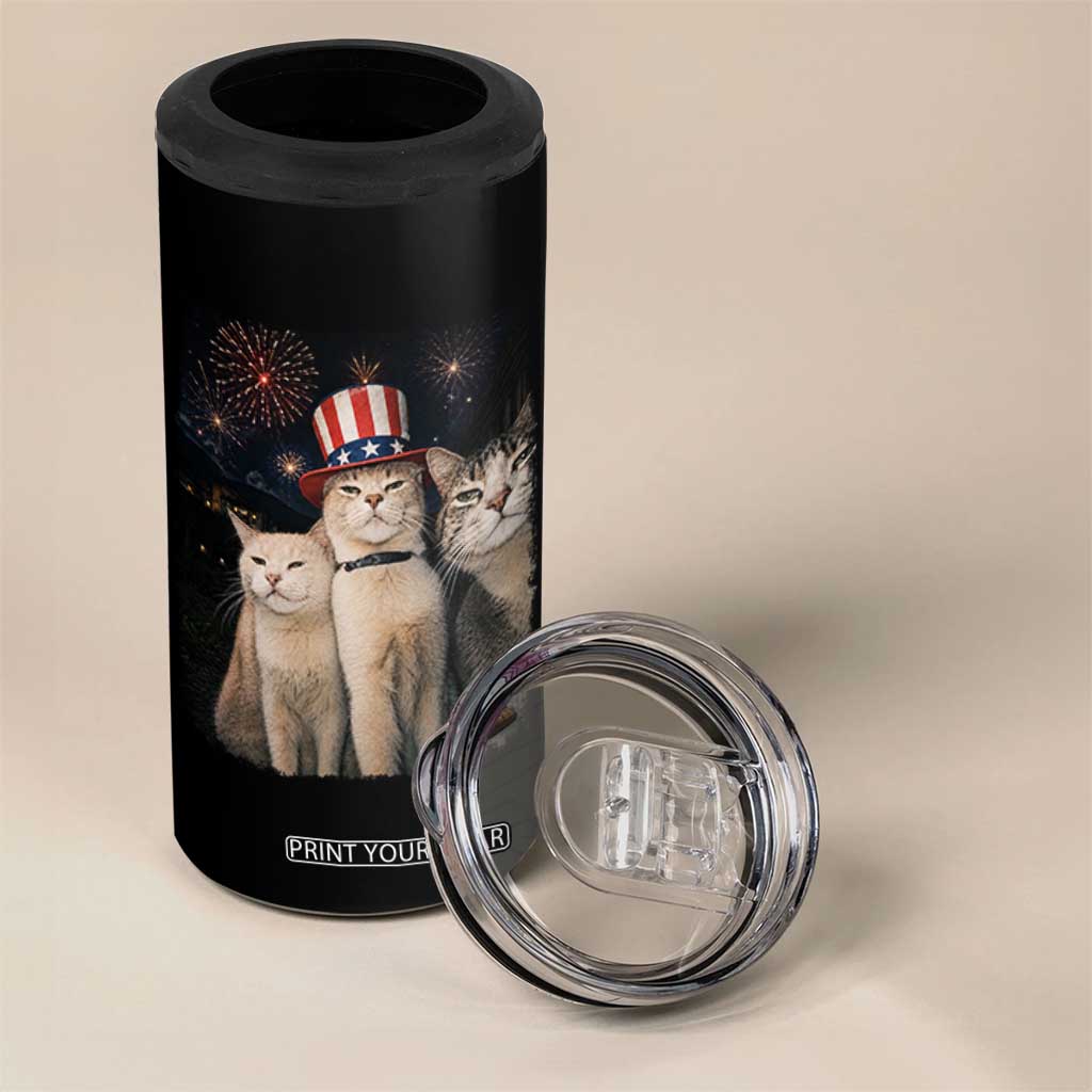 Patriotic Smoking Cat 4 in 1 Can Cooler Tumbler Funny American Cat Lover 4th of July TS14 Print Your Wear