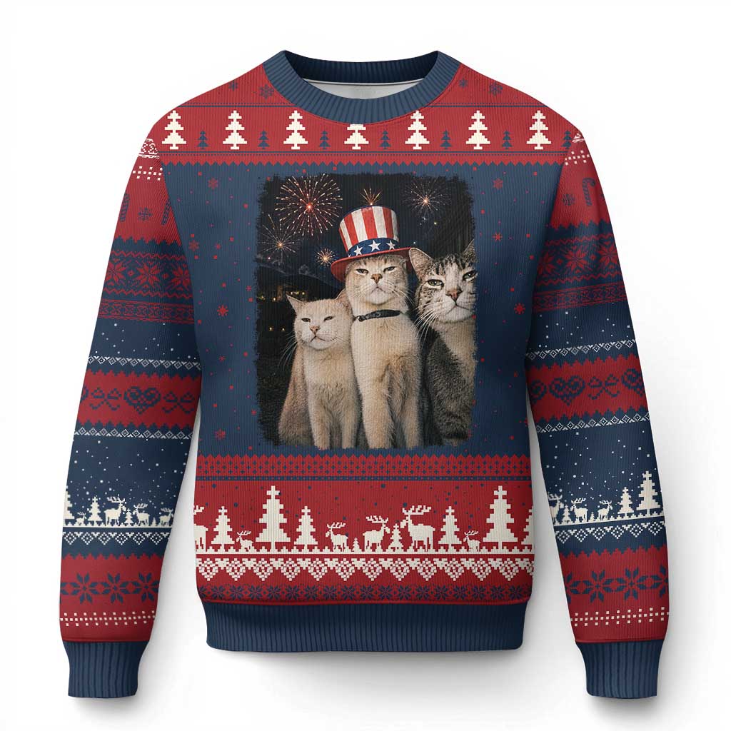 Patriotic Smoking Cat Ugly Christmas Sweater Funny American Cat Lover 4th of July TS14 Navy Red Print Your Wear