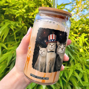 Patriotic Smoking Cat Glass Can Funny American Cat Lover 4th of July