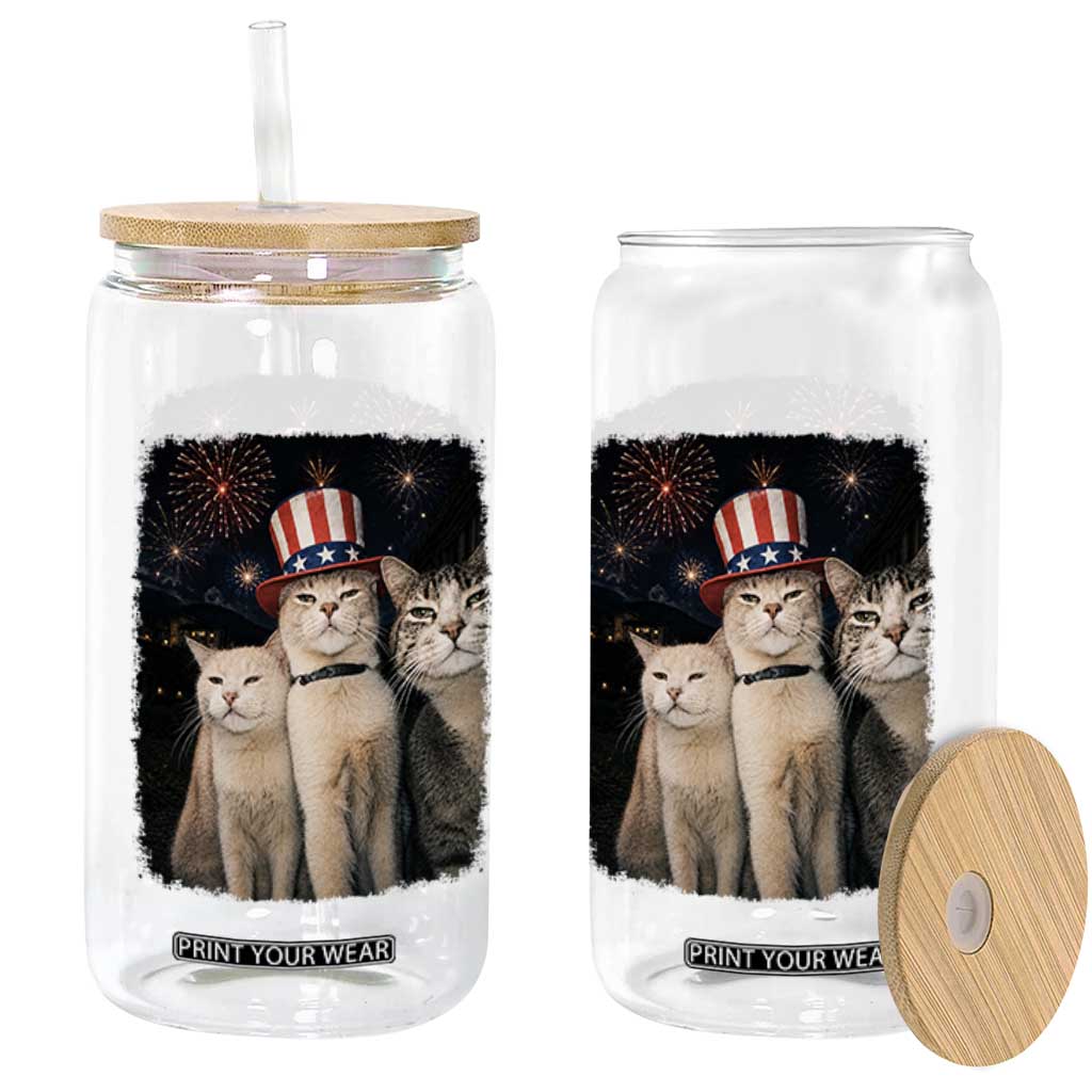 Patriotic Smoking Cat Glass Can Funny American Cat Lover 4th of July
