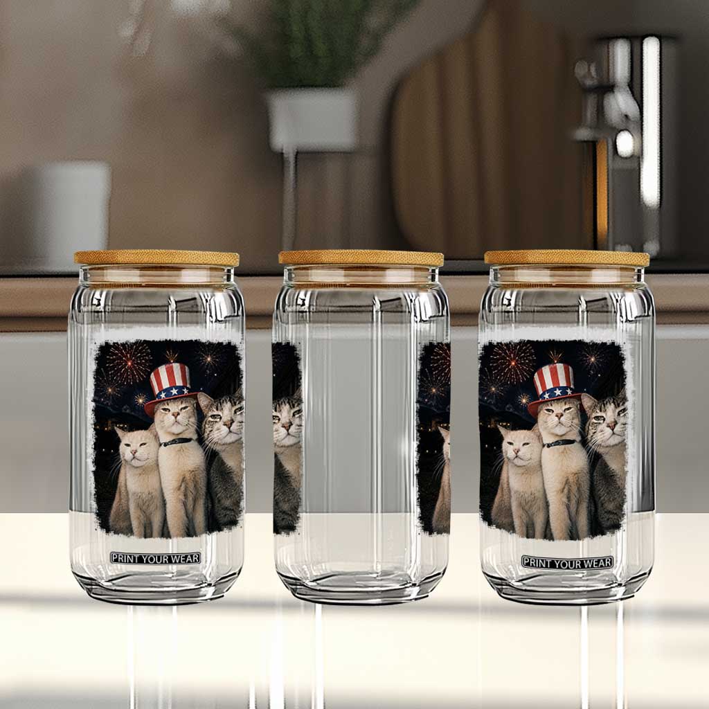 Patriotic Smoking Cat Glass Can Funny American Cat Lover 4th of July