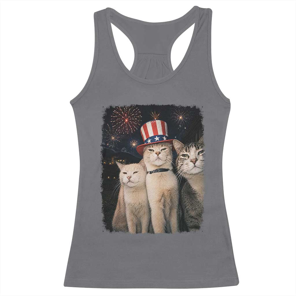 Patriotic Smoking Cat Racerback Tank Top Funny American Cat Lover 4th of July