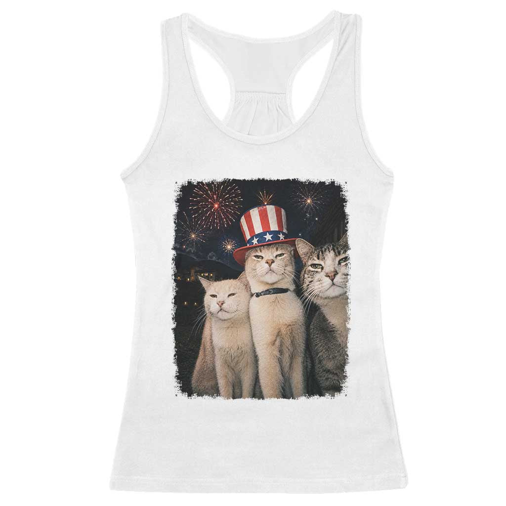 Patriotic Smoking Cat Racerback Tank Top Funny American Cat Lover 4th of July