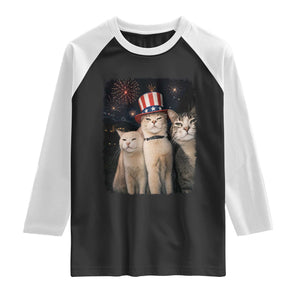 Patriotic Smoking Cat Raglan Shirt Funny American Cat Lover 4th of July