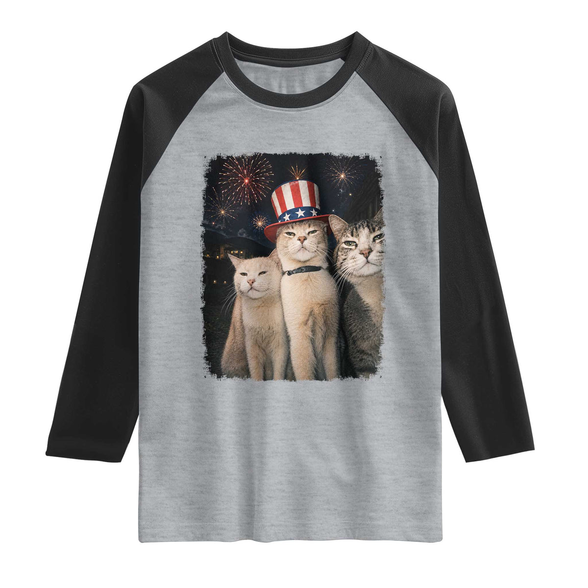 Patriotic Smoking Cat Raglan Shirt Funny American Cat Lover 4th of July