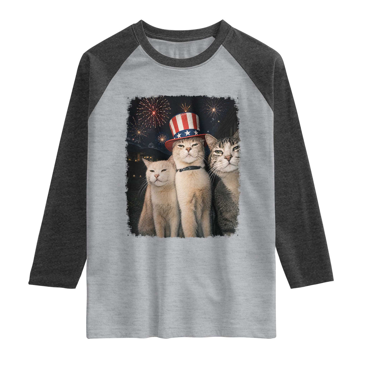 Patriotic Smoking Cat Raglan Shirt Funny American Cat Lover 4th of July