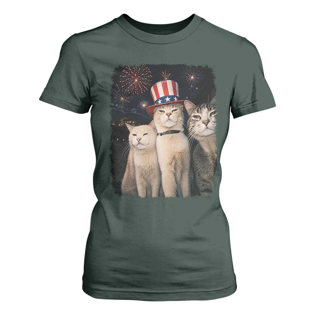 Patriotic Smoking Cat T Shirt For Women Funny American Cat Lover 4th of July