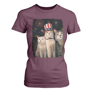 Patriotic Smoking Cat T Shirt For Women Funny American Cat Lover 4th of July