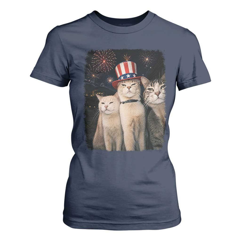 Patriotic Smoking Cat T Shirt For Women Funny American Cat Lover 4th of July