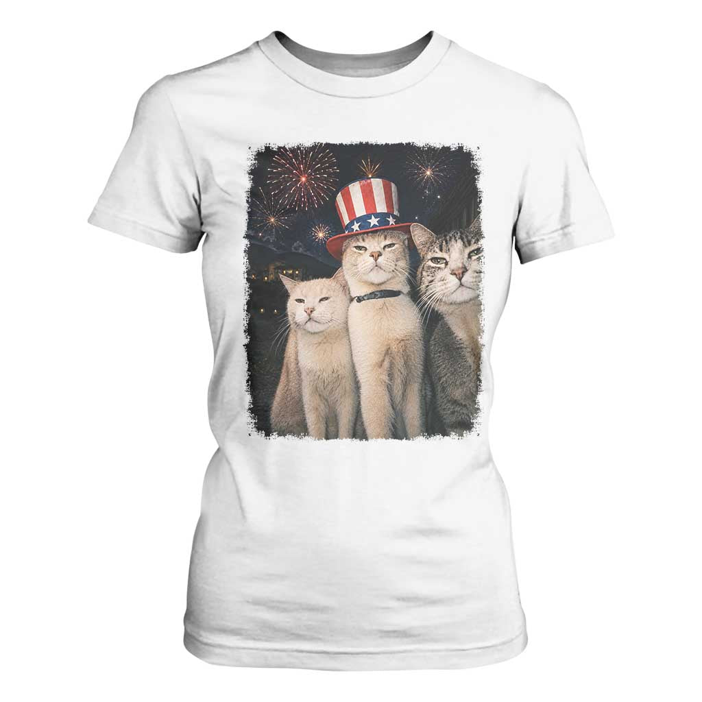 Patriotic Smoking Cat T Shirt For Women Funny American Cat Lover 4th of July