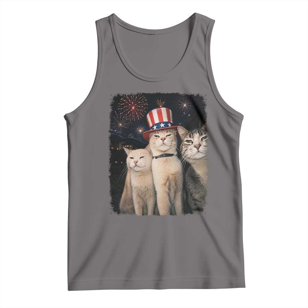 Patriotic Smoking Cat Tank Top Funny American Cat Lover 4th of July TS14 Deep Heather Print Your Wear
