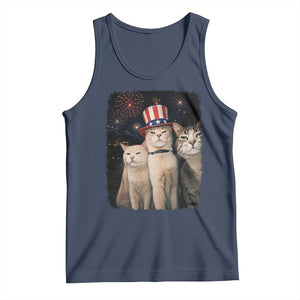 Patriotic Smoking Cat Tank Top Funny American Cat Lover 4th of July TS14 Navy Print Your Wear