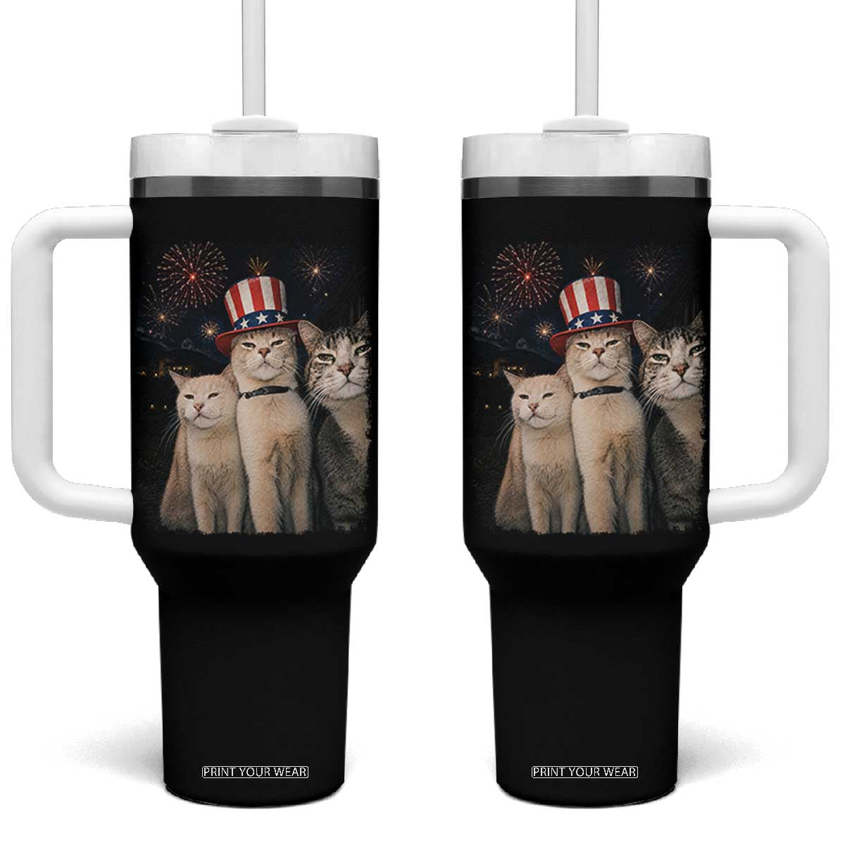 Patriotic Smoking Cat Tumbler With Handle Funny American Cat Lover 4th of July