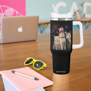 Patriotic Smoking Cat Tumbler With Handle Funny American Cat Lover 4th of July