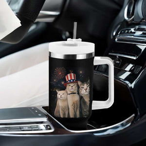 Patriotic Smoking Cat Tumbler With Handle Funny American Cat Lover 4th of July