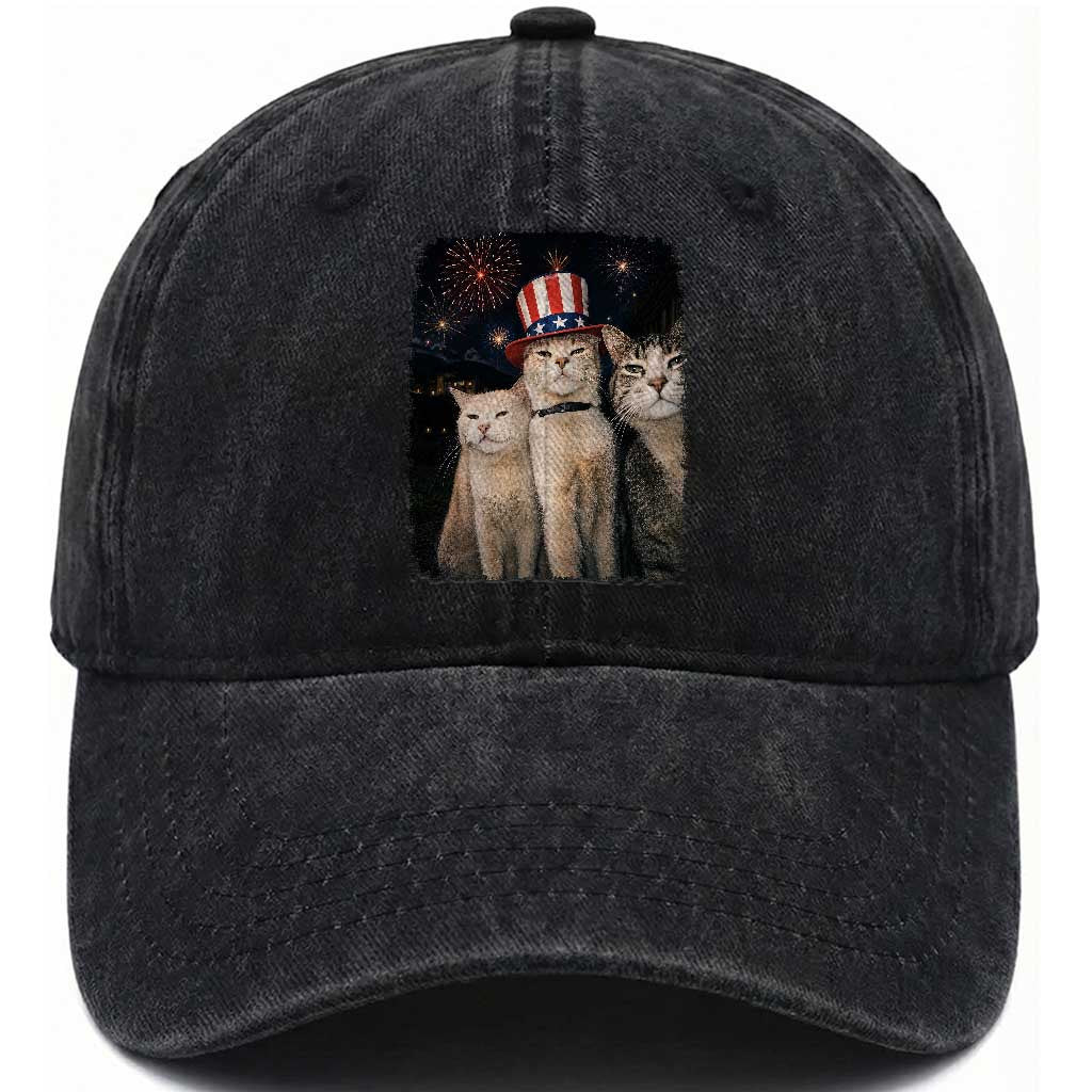 Patriotic Smoking Cat Washed Cotton Baseball Cap Funny American Cat Lover 4th of July