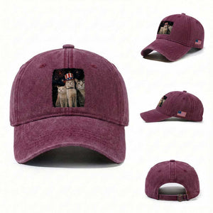 Patriotic Smoking Cat Washed Cotton Baseball Cap Funny American Cat Lover 4th of July
