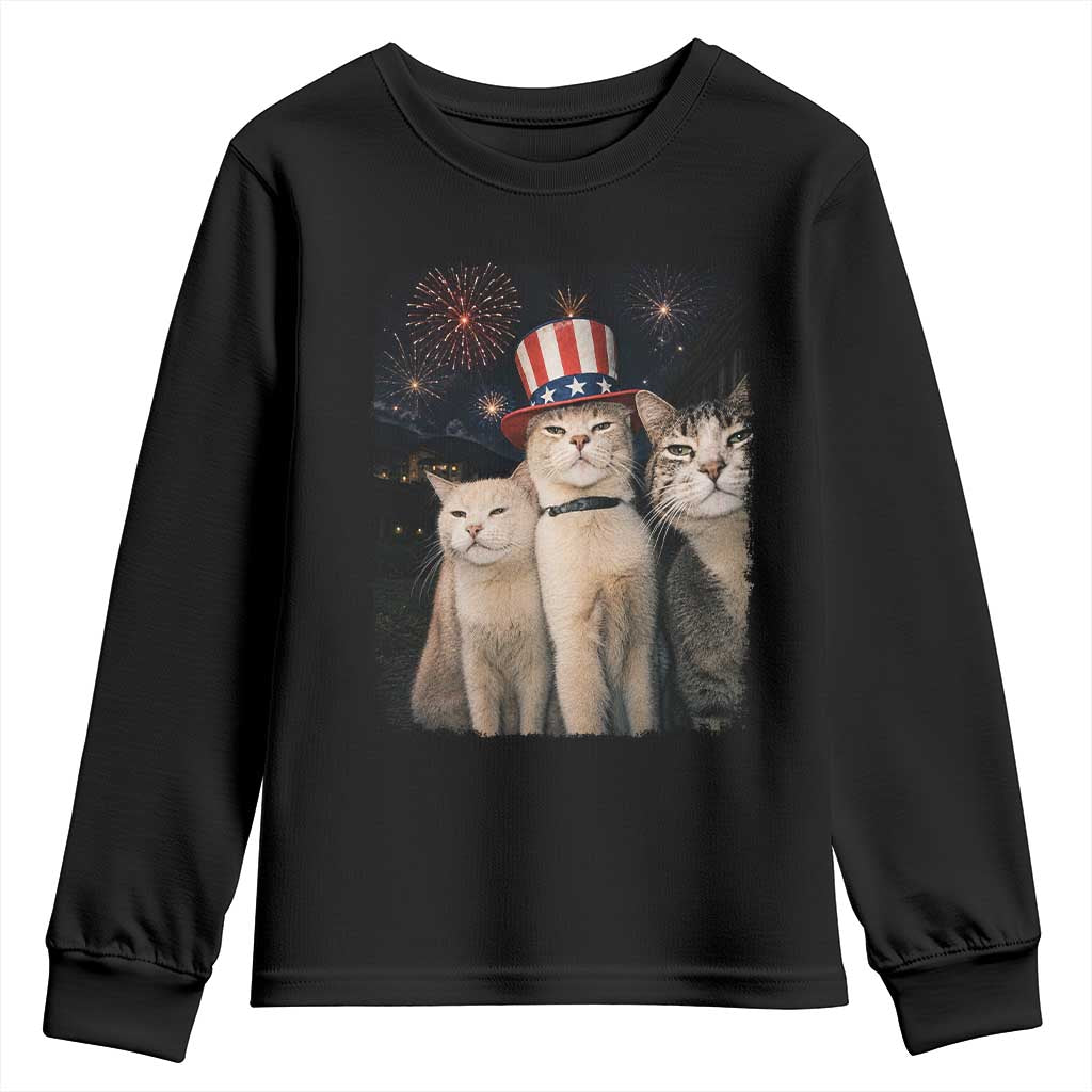 Patriotic Smoking Cat Youth Sweatshirt Funny American Cat Lover 4th of July