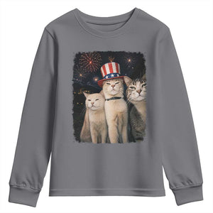 Patriotic Smoking Cat Youth Sweatshirt Funny American Cat Lover 4th of July