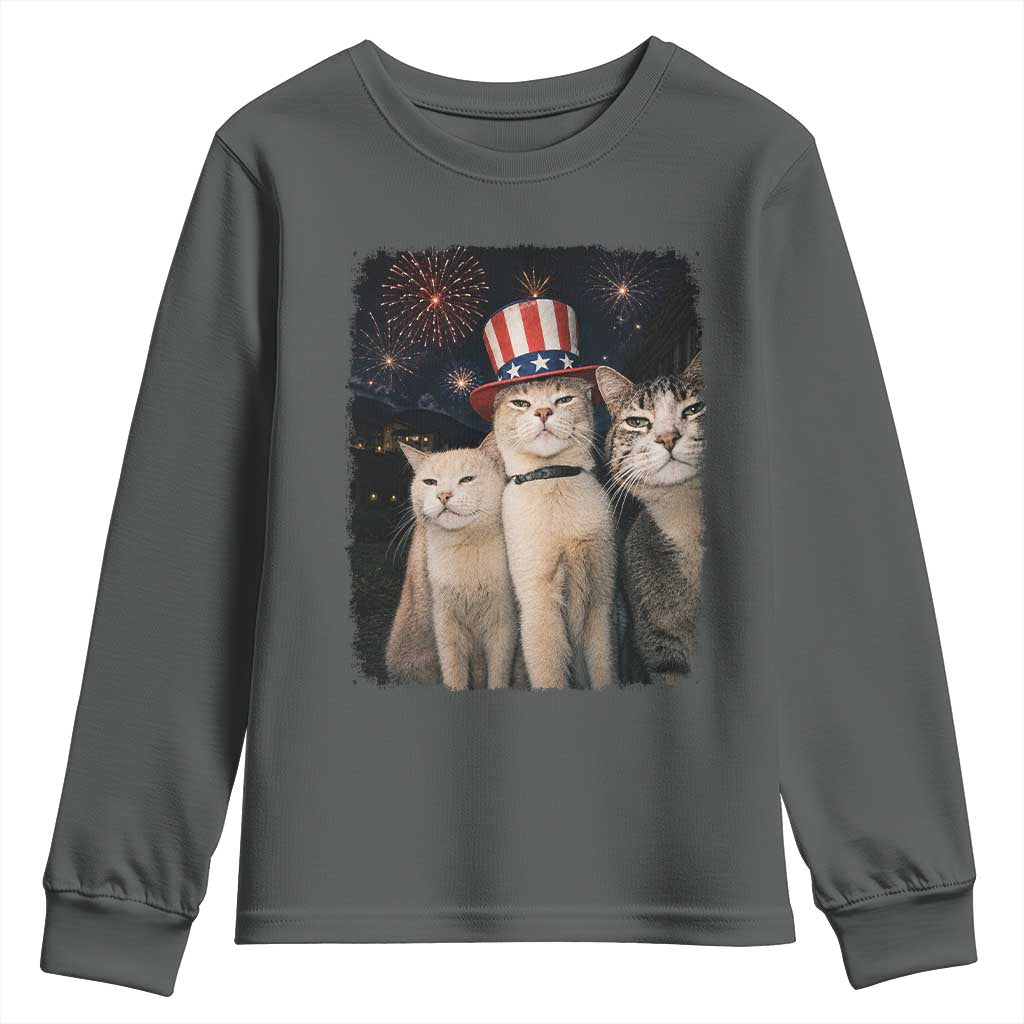Patriotic Smoking Cat Youth Sweatshirt Funny American Cat Lover 4th of July
