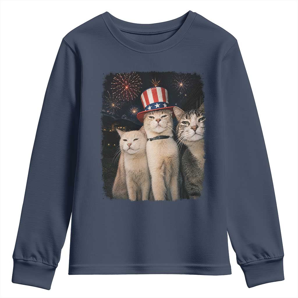 Patriotic Smoking Cat Youth Sweatshirt Funny American Cat Lover 4th of July