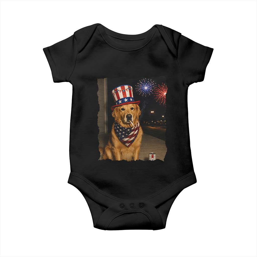 Patriotic Smoking Golden Retriever Baby Onesie Funny Dog Lover Dad 4th Of July TS14 Black Print Your Wear