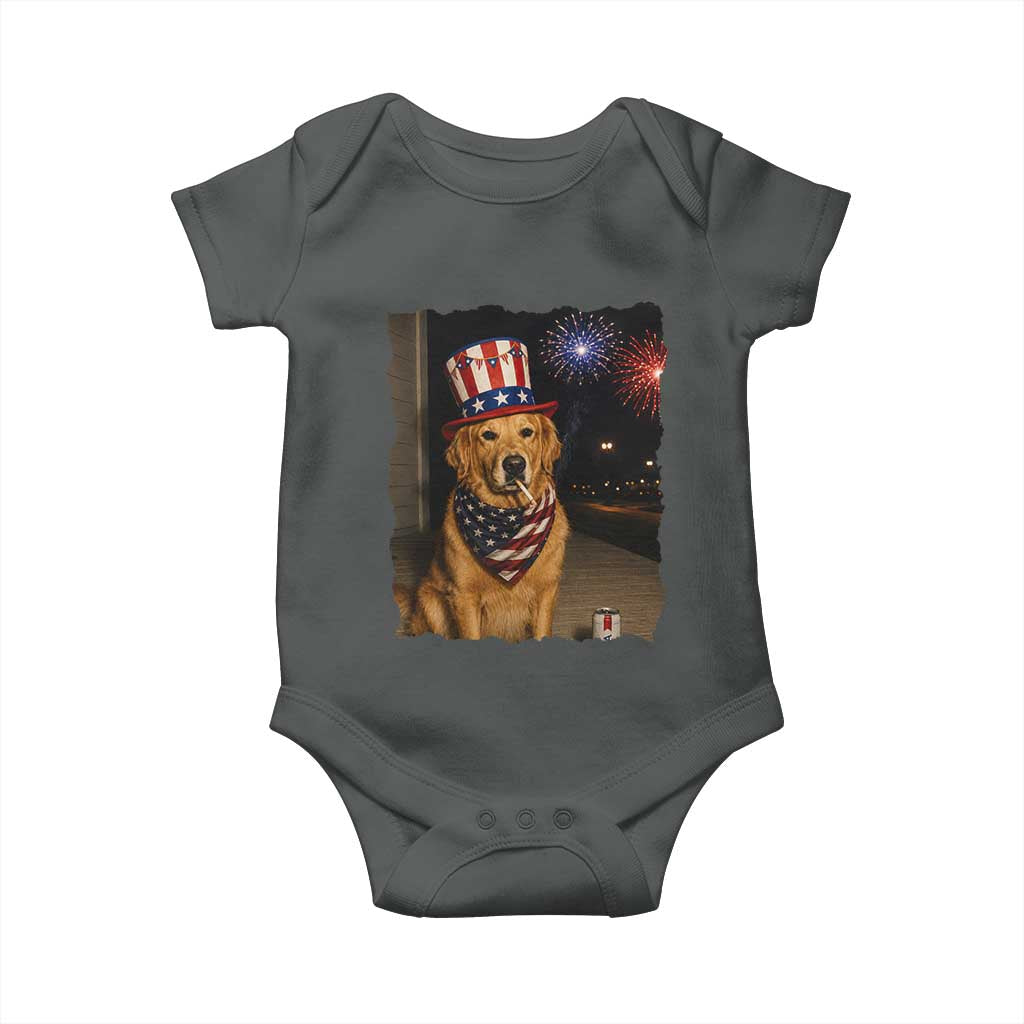 Patriotic Smoking Golden Retriever Baby Onesie Funny Dog Lover Dad 4th Of July