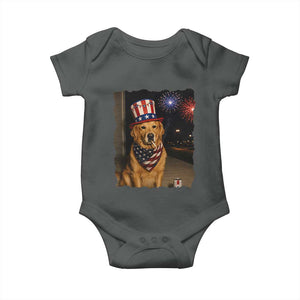 Patriotic Smoking Golden Retriever Baby Onesie Funny Dog Lover Dad 4th Of July