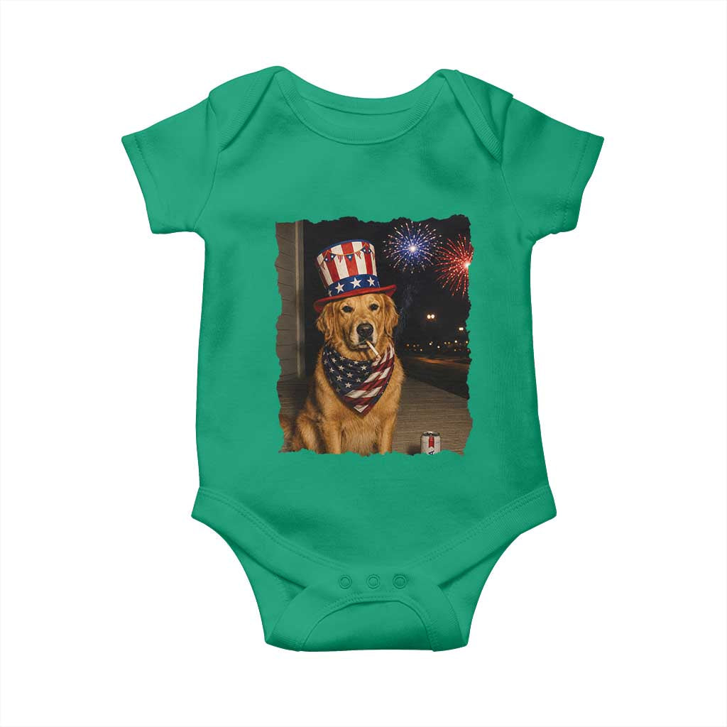 Patriotic Smoking Golden Retriever Baby Onesie Funny Dog Lover Dad 4th Of July