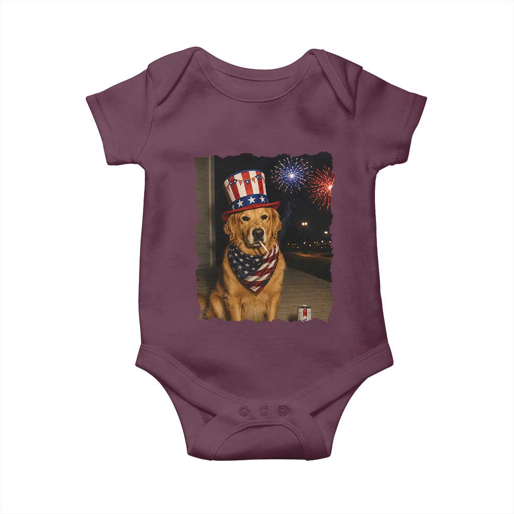 Patriotic Smoking Golden Retriever Baby Onesie Funny Dog Lover Dad 4th Of July