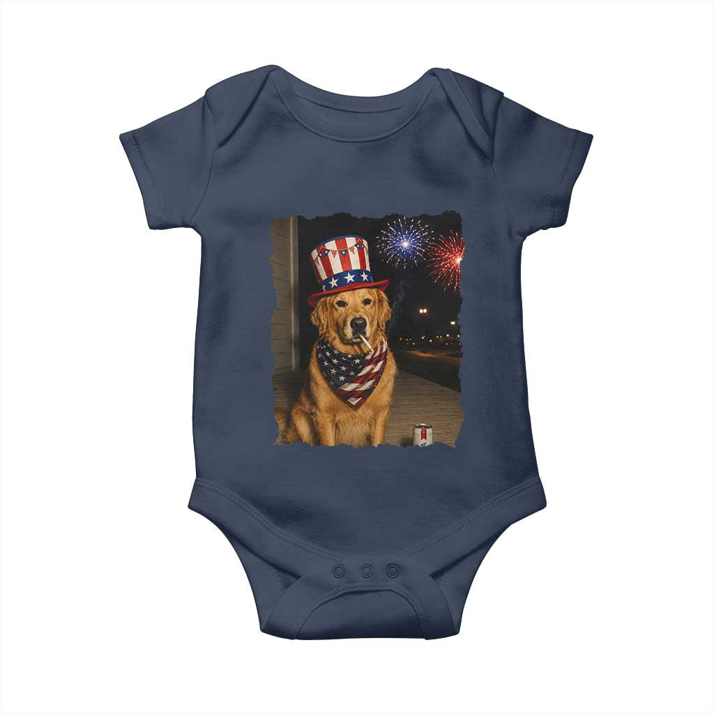Patriotic Smoking Golden Retriever Baby Onesie Funny Dog Lover Dad 4th Of July