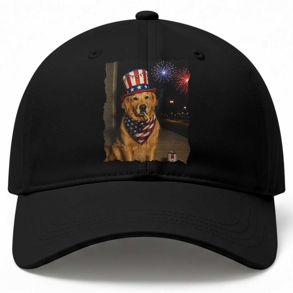 Patriotic Smoking Golden Retriever Baseball Cap Funny Dog Lover Dad 4th Of July