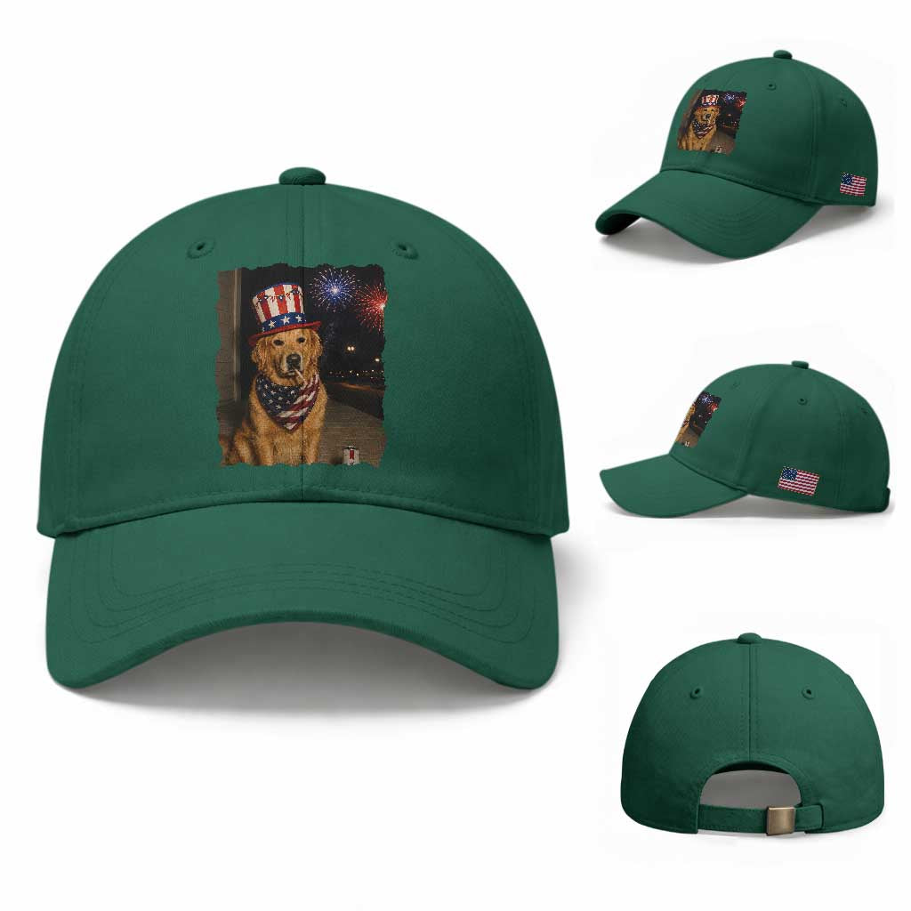 Patriotic Smoking Golden Retriever Baseball Cap Funny Dog Lover Dad 4th Of July