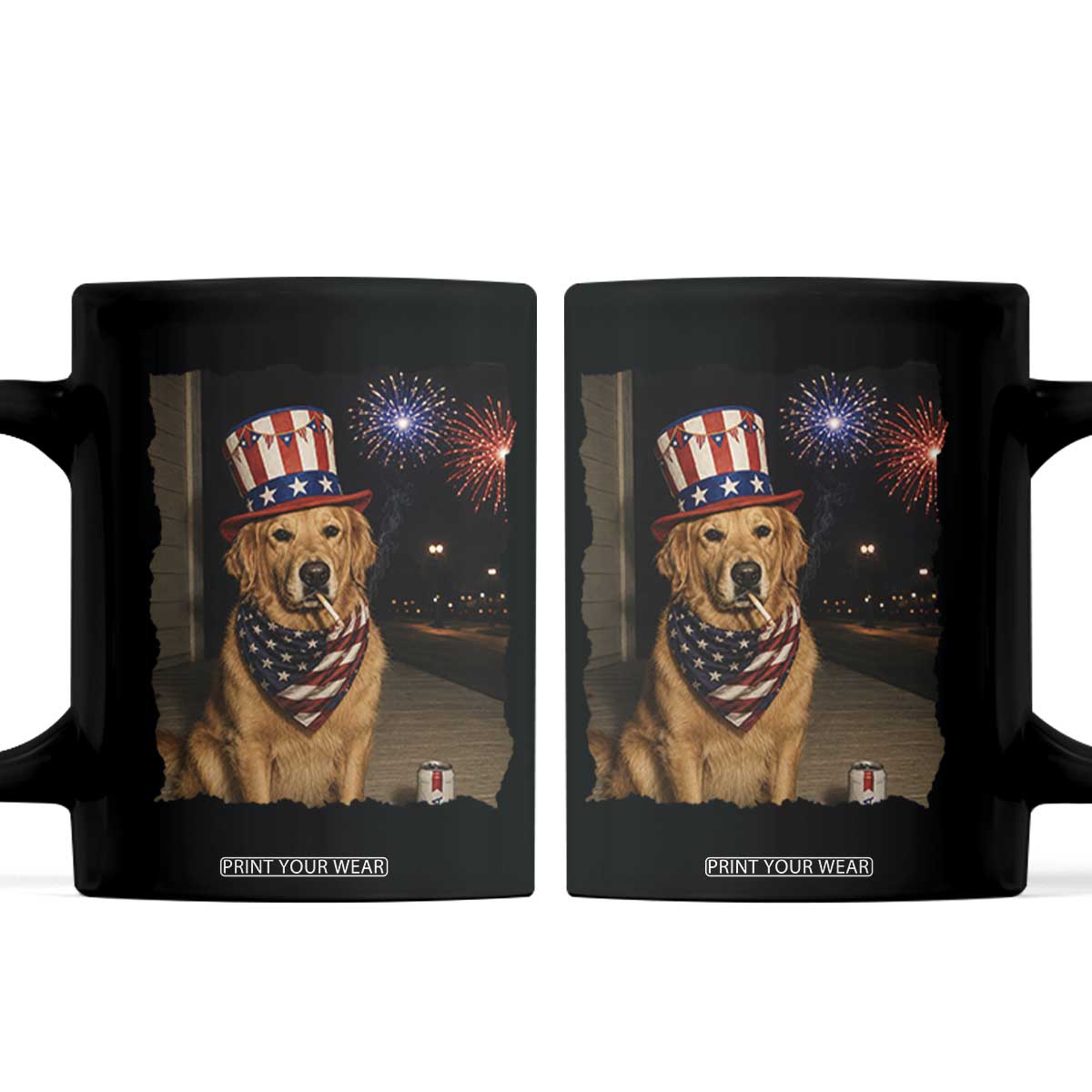 Patriotic Smoking Golden Retriever Coffee Mug Funny Dog Lover Dad 4th Of July