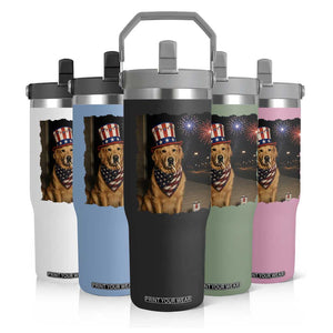Patriotic Smoking Golden Retriever Flip Straw Tumbler Funny Dog Lover Dad 4th Of July TS14 Print Your Wear