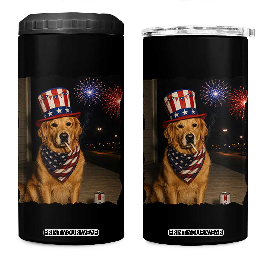 Patriotic Smoking Golden Retriever 4 in 1 Can Cooler Tumbler Funny Dog Lover Dad 4th Of July TS14 One Size: 16 oz Black Print Your Wear
