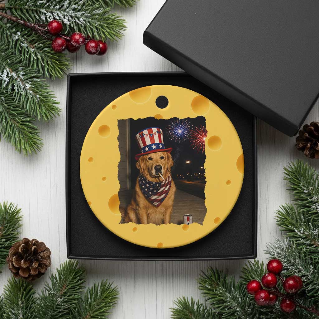 Patriotic Smoking Golden Retriever Ceramic Ornament Funny Dog Lover Dad 4th Of July