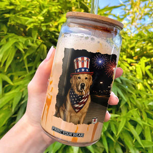 Patriotic Smoking Golden Retriever Glass Can Funny Dog Lover Dad 4th Of July