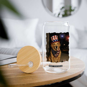 Patriotic Smoking Golden Retriever Glass Can Funny Dog Lover Dad 4th Of July