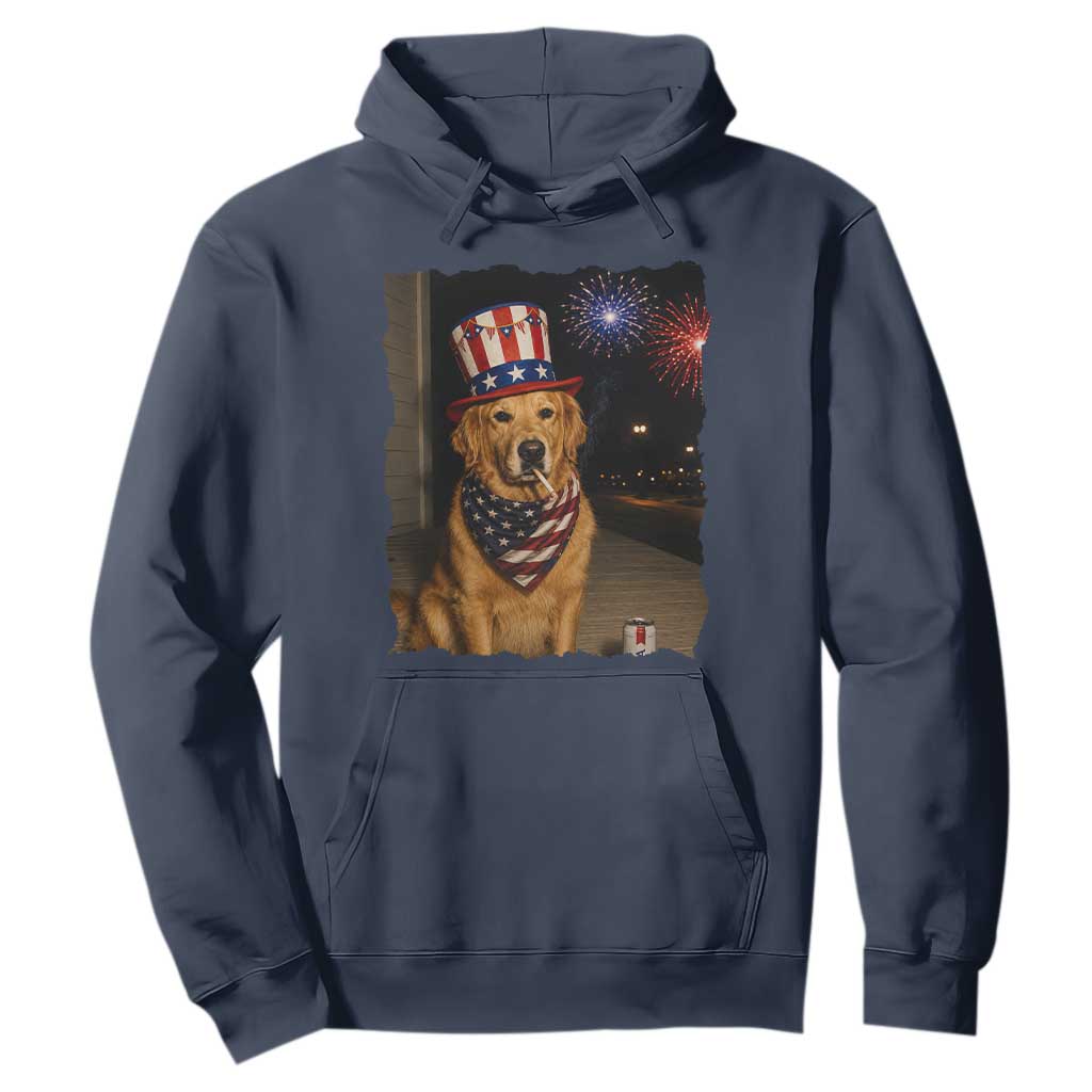Patriotic Smoking Golden Retriever Hoodie Funny Dog Lover Dad 4th Of July