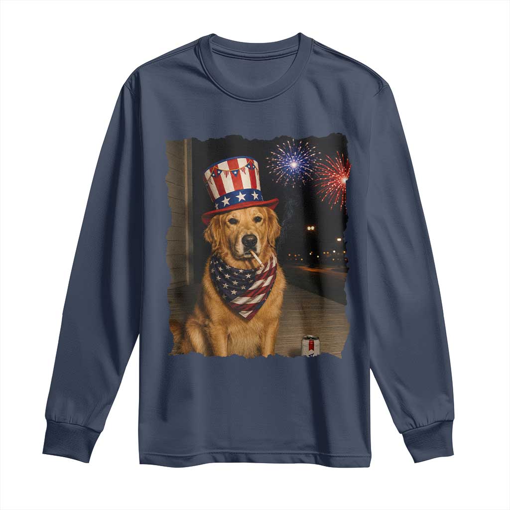 Patriotic Smoking Golden Retriever Long Sleeve Shirt Funny Dog Lover Dad 4th Of July