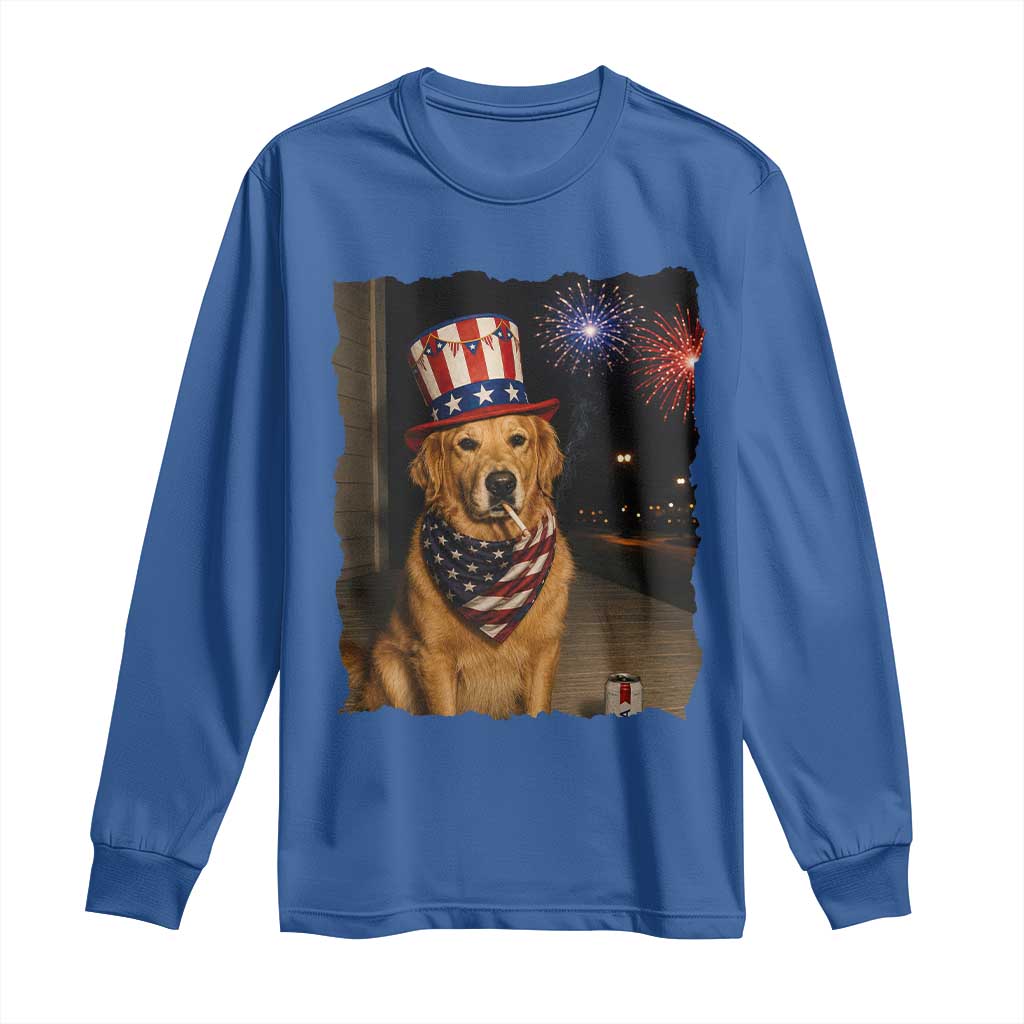 Patriotic Smoking Golden Retriever Long Sleeve Shirt Funny Dog Lover Dad 4th Of July